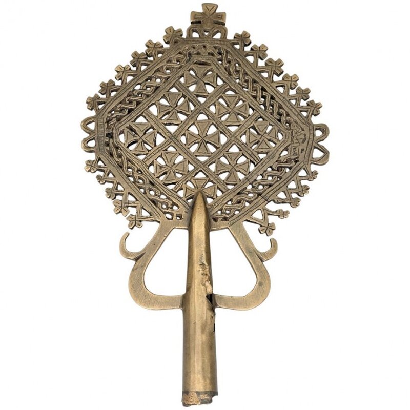 Veche cruce procesionala ortodoxa copta din bronz | Etiopia cca. 1850