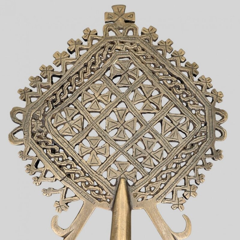 Veche cruce procesionala ortodoxa copta din bronz | Etiopia cca. 1850